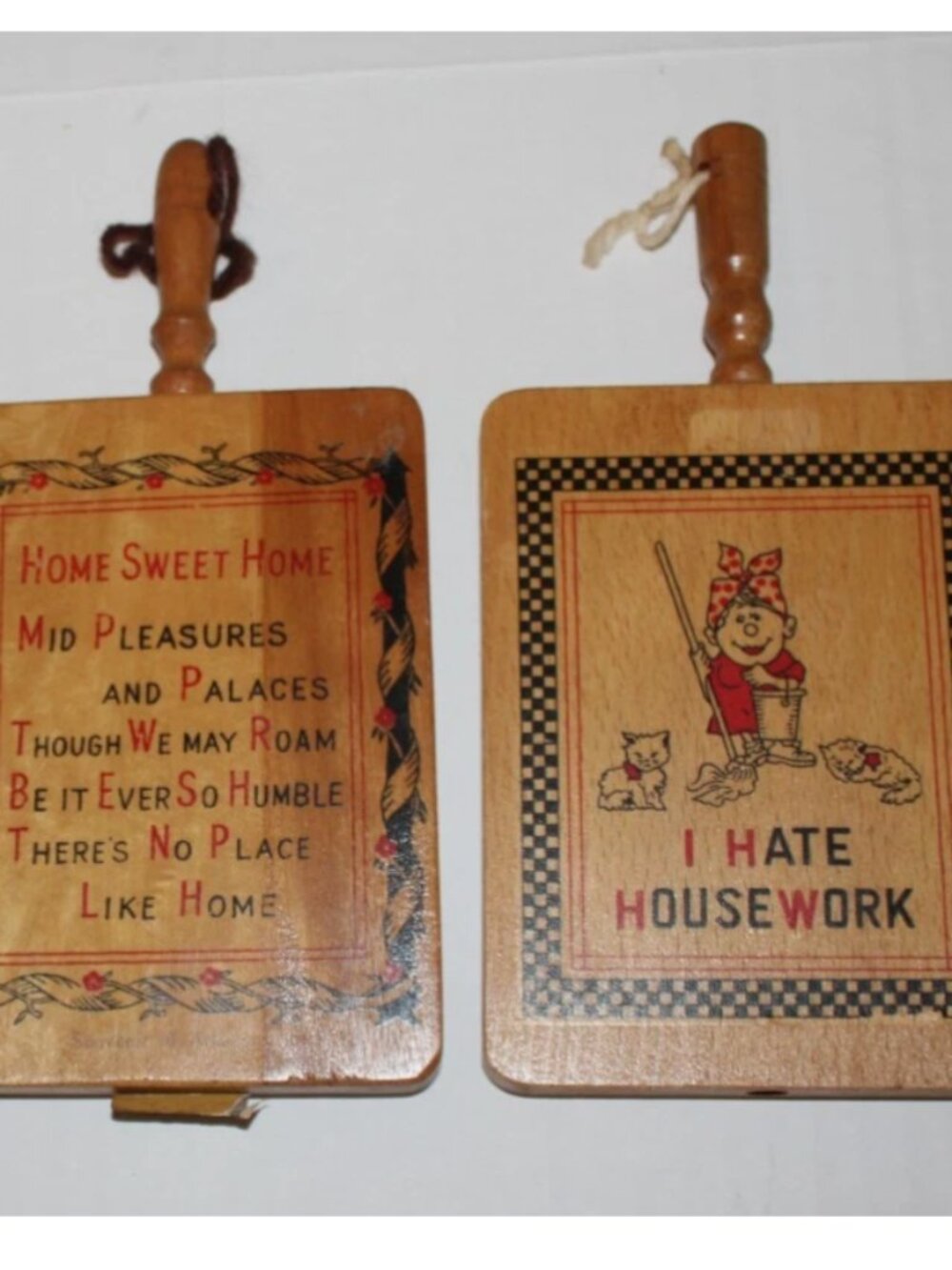 Vintage Miniature Wood Kitchen Decor Plaques Home Sweet Home & I Hate Housework